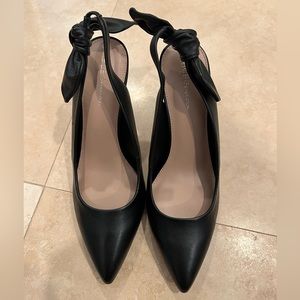 Black Leather Pointed Toe Black Leather Sling Back Heels